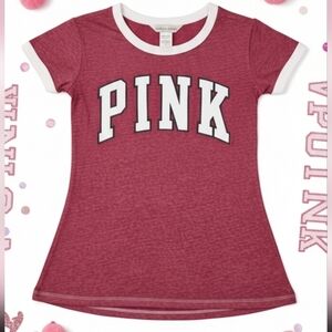 Victoria's Secret PINK Red Burgundy Ringer Tee XS Y2K